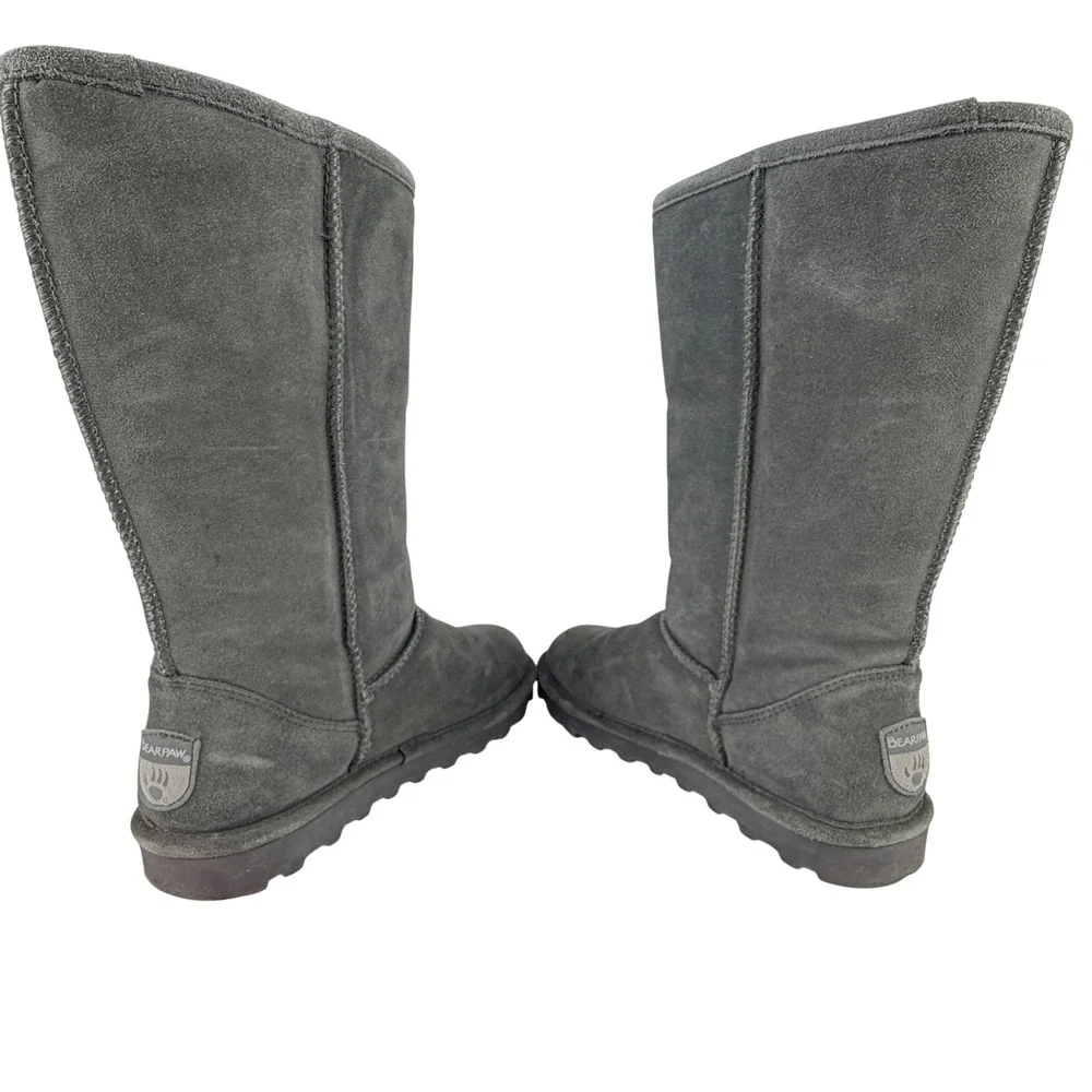 Bearpaw Womens 8 Elle Tall 1963W Charcoal Grey Suede Sheepskin Wool Blend Boots